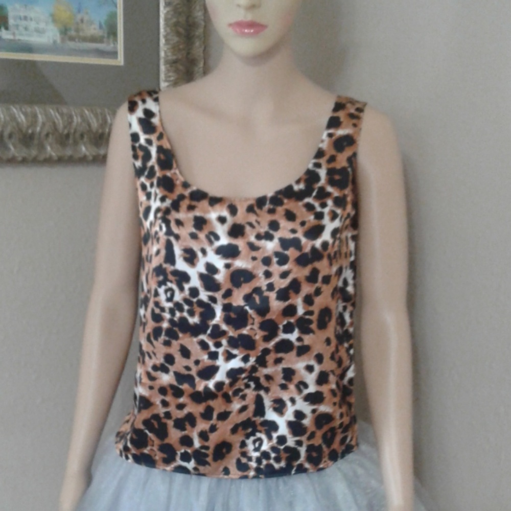 Ceci Silky Leapord Cami Tank Top Size L
